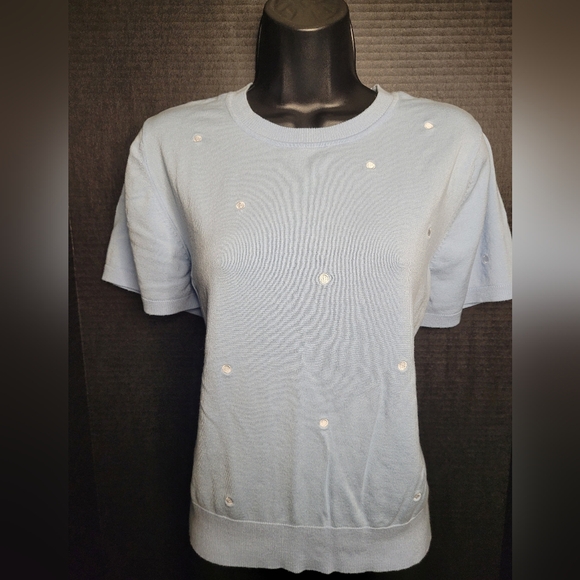 Light Blue Embellished Short Sleeve Top - Picture 1 of 4